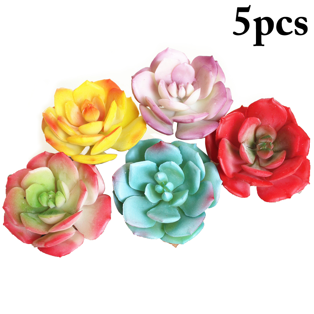 

5PCS New Simulation Succulents Snow Rose Flower DIY Plant Accessories White Green + Red + Yellow Pink Purple Home Decoration