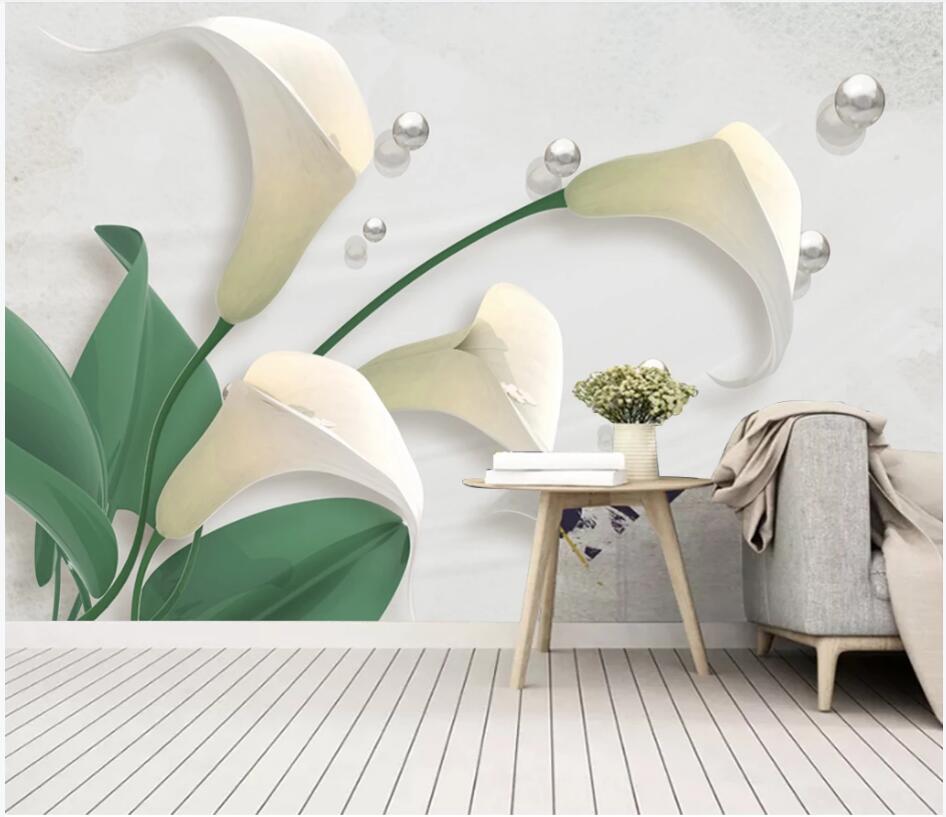 

WDBH 3d wall paper for living room custom photo Beautiful calla lily flower pearl home decor 3d wall murals wallpaper for walls 3 d, Non-woven wallpaper