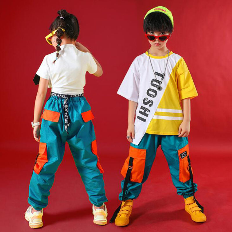 

Children Tshirt Pants Ballroom Jazz Dance Costumes hip-hop Clothing Boys Modern Jazz Dance Stage wear Costumes Street Outfits, White