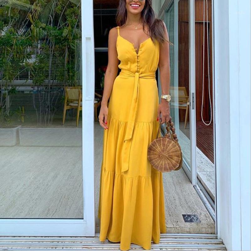 Femmes Femmes Robe d'été Boho Style Sans Manches Sans manches Femelle Filles Robes V-Cou Bandage Plage Robe Plage Féminin Les Robe1