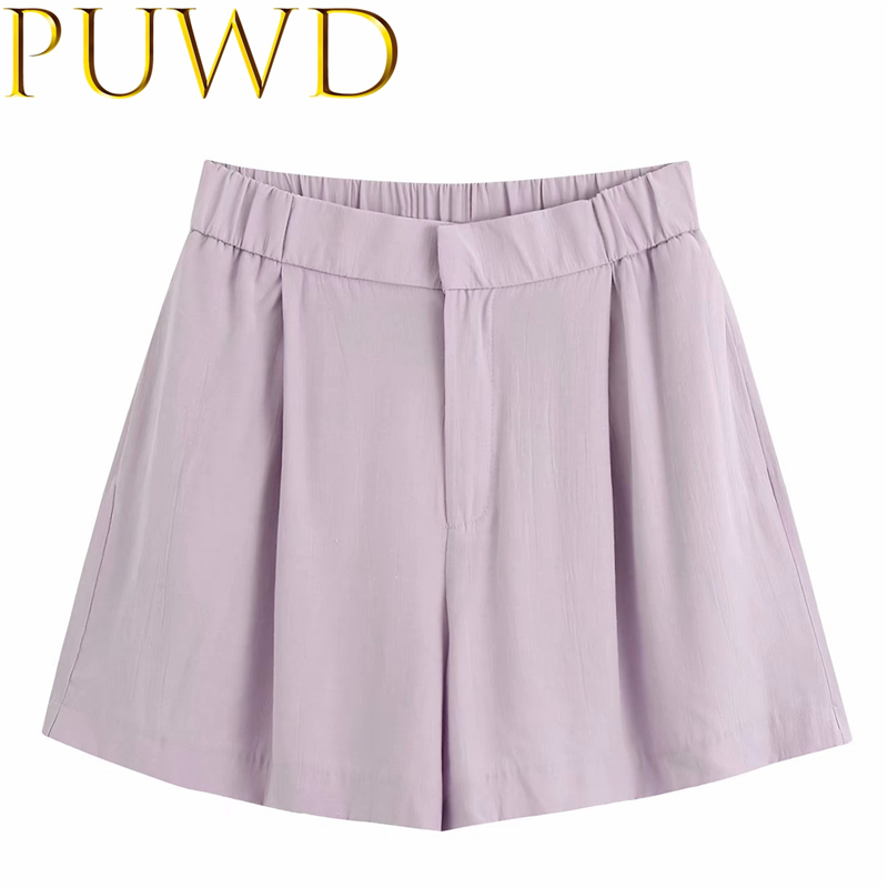 

Vintage women purple soild shorts 2020 summer fashion ladies shorts female elegant feminine girls chic clothes