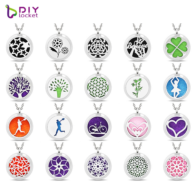 

30MM Aromatherapy Locket Pendant Perfume Floating Locket Oil Diffuser Necklace 316L Stainless Steel (Free Chains & Pads) AA201-220, Silver