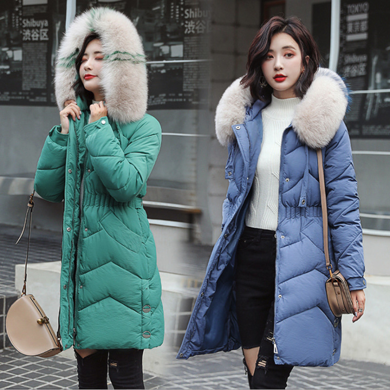 

2019 New Womens Winter Jacket Down Cotton Padded Warm Hooded Faux Fur Collar Winter Coat Female Slim Outwear Parkas, Yellow