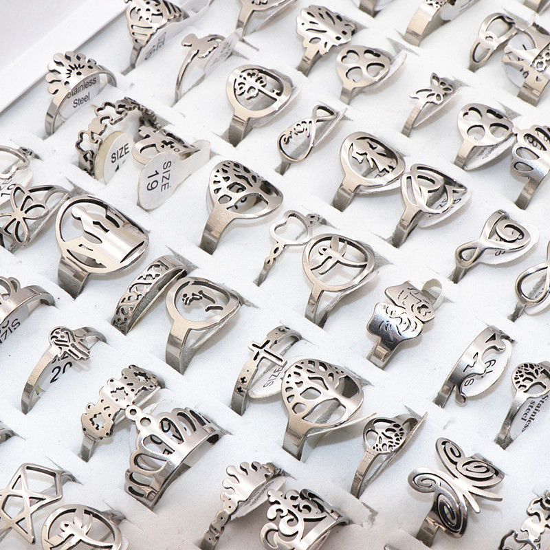 

Fashion Laser Cut Pattern Stainless Steel Rings Women Party Ring Golden Silver Black Multicolor Mix Style