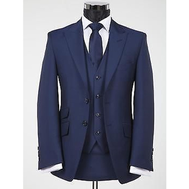 

Fashionable Two Buttons Groomsmen Peak Lapel Groom Tuxedos Men Suits Wedding/Prom/Dinner Best Man Blazer(Jacket+Pants+Tie+Vest) 662, Same as image