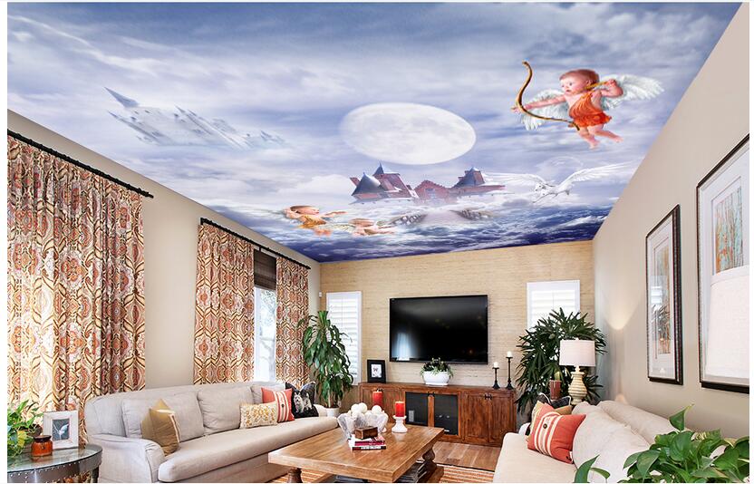 

WDBH 3d ceiling murals wallpaper custom photo Cute angel moonlight castle painting bedroom home decor 3d wall murals wallpaper for walls 3 d, Non-woven