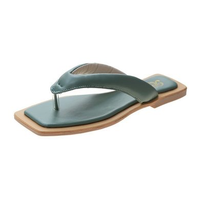 

2020 summer new square head flat bottom casual simple sandals and slippers, Beige