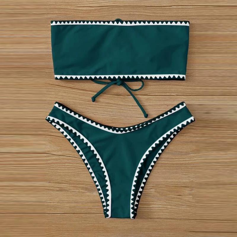 

Sexy Bandeau Bikini Set Swimsuit Print Push Up Swimwear Women Bandage Padded Bra Bikinis 2020 Mujer Swimming Suit For Women