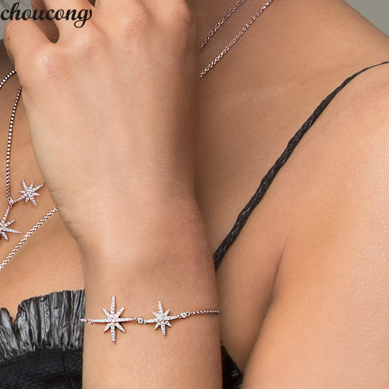

Romantic Star bracelet Real 925 sterling silver Pave 5A Cz stone Party Wedding bracelets for women Bridal Fashion Jewerly