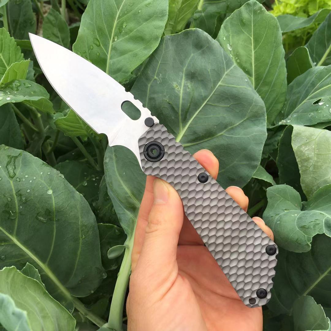 

FK-74 D2 Steel Stone Wash Tactical Folding Pocket Knife with Clip CNC Embossed Titanium Alloy Sanding Stone Washed Handle Camping EDC Knife