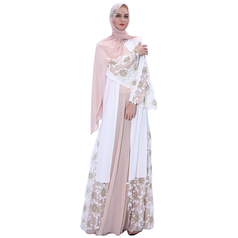 

Flower Open Abaya Turkey Kimono Dubai Muslim Dress Abayas Kaftan Women Caftan Islamic Clothing Jilbab Cocktail Gown Party Robe
