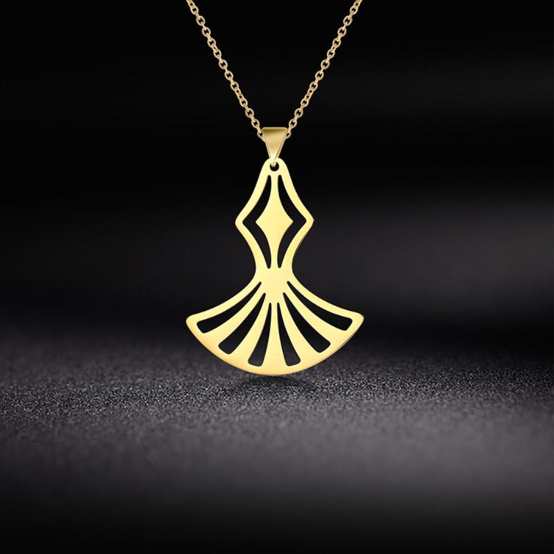 

Lemegeton Stainless Steel Gothic Geometric Dress Necklace For Women Girls Golden Pendant Necklaces Lover Gift