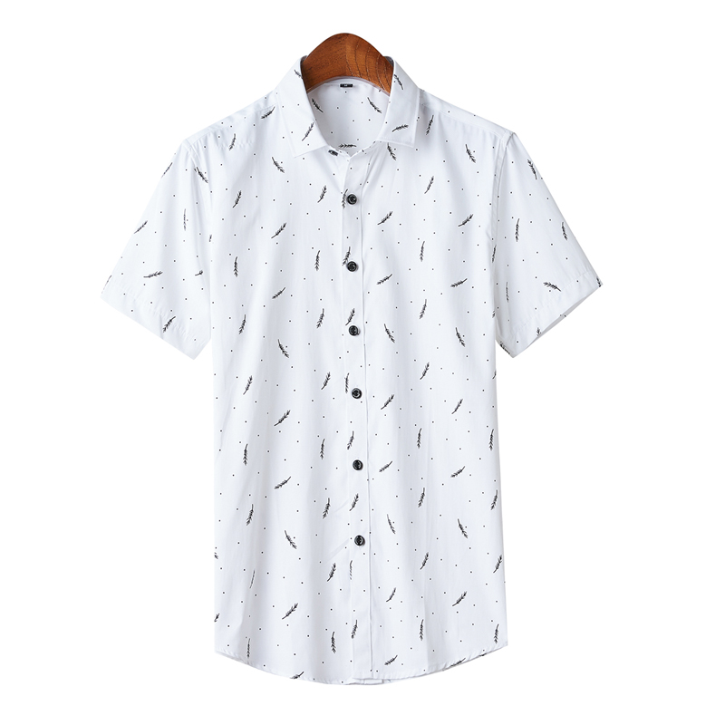 

MOGU 2020 Men Wear Oxford Button Shirt Point Print Casual Short Sleeve Cotton Summer Work Shirt Soft Male Social Business Dress, Blue