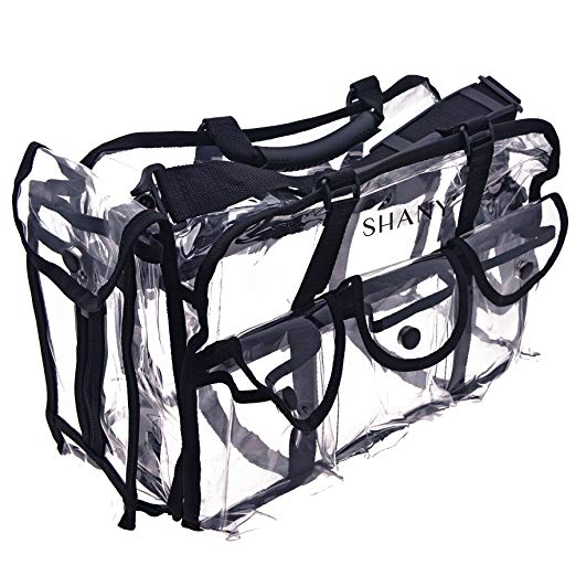 

Heavy Duty Clear pvc cosmetic bags with removable and adjustable shoulder strap, durable makeup bag Pro Mua Round Bag, Large