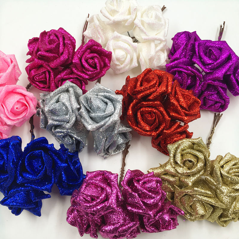 

HINDJEF 5PCS/(6 cm) artificial gold bubble bouquets of roses power wedding decoration red wreath collage artificial flowers, Pink