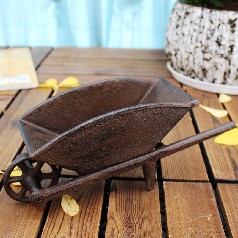 

Cast Iron Trolley Rust Pushcart Statue Home Garden Decorations Courtyard Patio Hotel Pub Club Shop Decor Metal Crafts Ornaments Vintage Brown