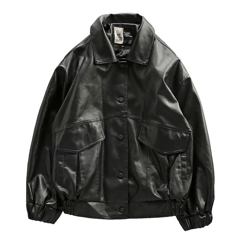 

2019 New Men' Motorcycle Leather Jacket Black leather coat Trend Loose Spring and Autumn jacket