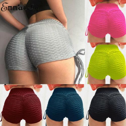 

Womens Summer Jacquard Fabric High Waist Scrunch Bottom Push Up Hot Pants Stretch Textured Side Tie Scrunch Yoga Shorts, White;black