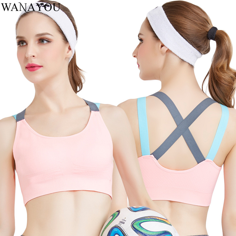 

WANAYOU Women Cross Strap Back Sports Bras Padded Shockproof Fitness Running Sport Bra Tops Quick Drying Workout Gym Yoga Shirts, Gray