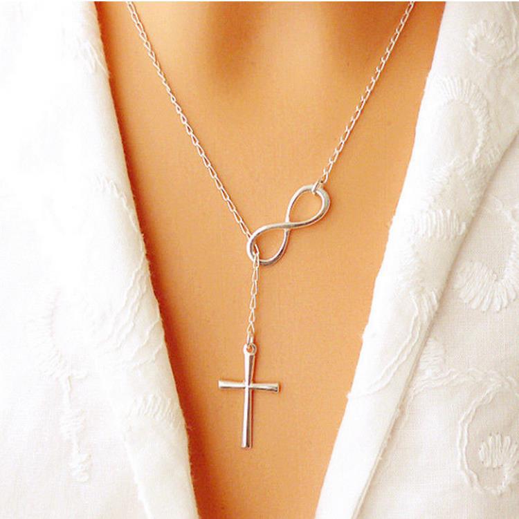NOUVEAU Mode Infinity Cross Pendentif Colliers De Noce Événement 925 Argent Plaqué Chaîne Bijoux Élégants Pour Femmes Dames livraison gratuite