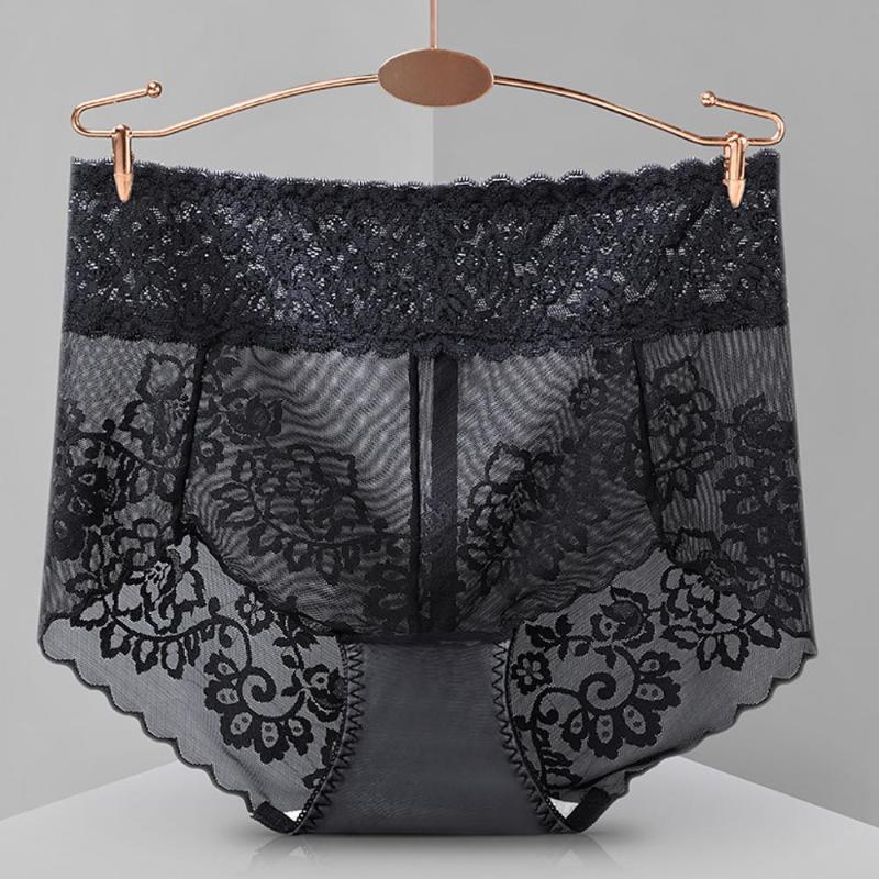 

Solid Color Hollow Out Lace Briefs for Female Plus Size Panties High Waist Breathable Elasticity Panties, Beige
