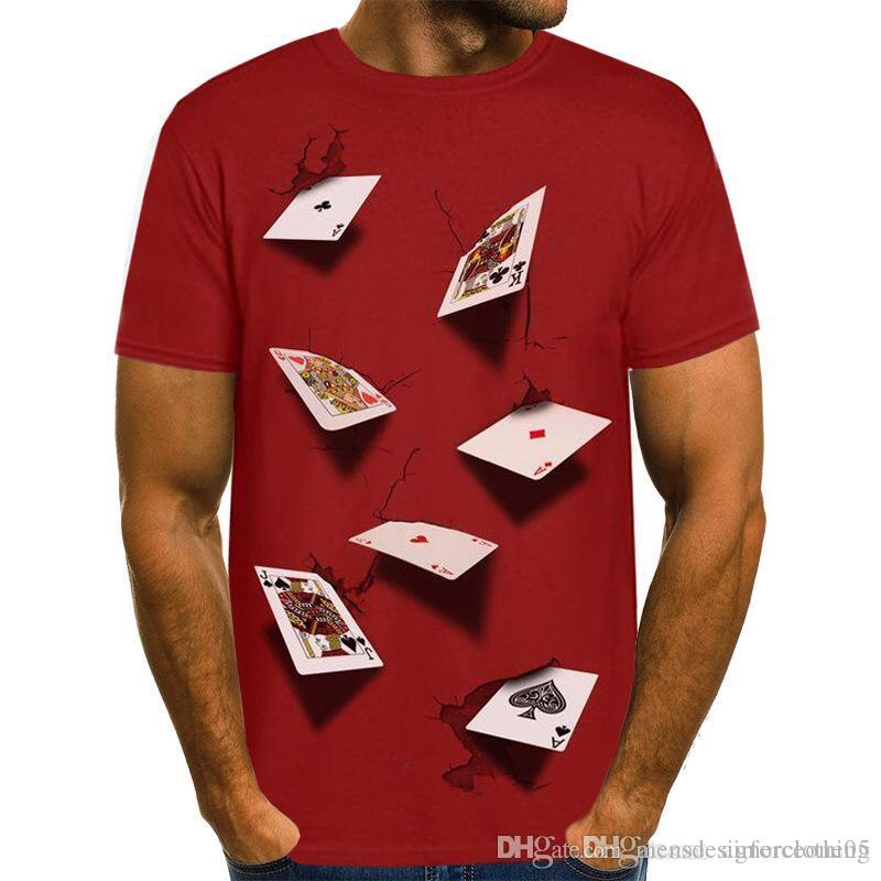 

3D Poker Designer Mens Tshirts Summer Fashion Stylish Casual Top Short Sleeved Tees, Grey