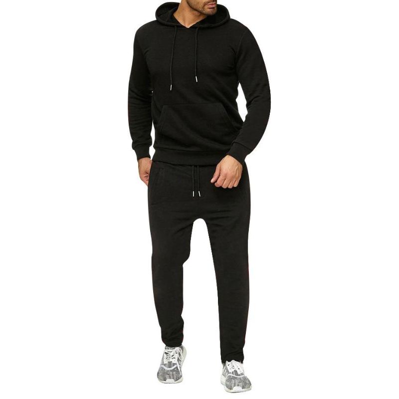 

no Men 'S Autumn Jacket Pants Men 'S Trousers Solid Color Sweater male sporting running sets, Black