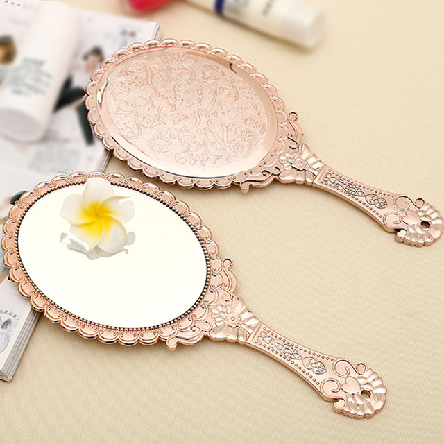 

Cute Silver Vintage Ladies Floral Oval Round Makeup Hand Hold Mirror Princess Lady Makeup Beauty Dresser Gift