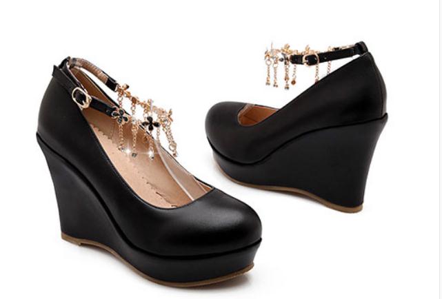 

2019 Women's shoes in Spring and Autumn with New style Slope heel round head waterproof table@4047, Pink