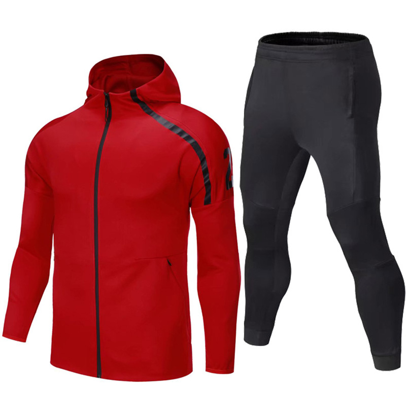 

2019 Sport Suit Winter Men Soccer Running Hoodie Jackets Long Sleeve Tracksuit Men Soccer Jersey Training Suit Football Suits, Red