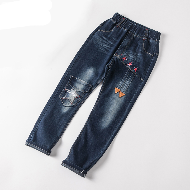 

New Jeans Kids Boys Kids Fashion Autumn Jeans Pants for Girls Children Pants Elastic Waist Deep Blue