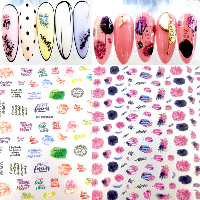 

new 1 Sheet 3D colorful letter flower Nail Art Stickers mix shape for Nails Sticker Decorations Manicure Z0230