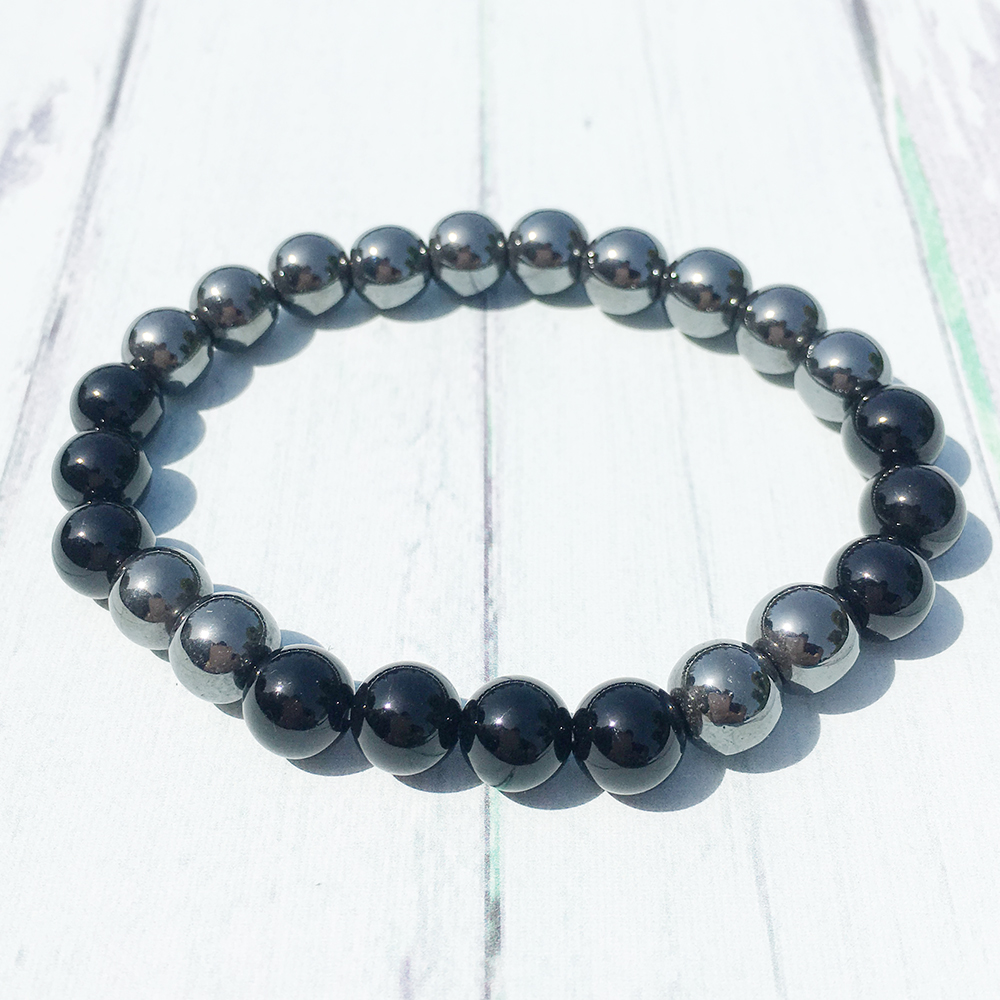 

MG0383 8 mm Black Tourmaline Beaded Bracelet for Men Natural Hematite Black Obsidian Balance Yoga Jewelry Best Gift for Him