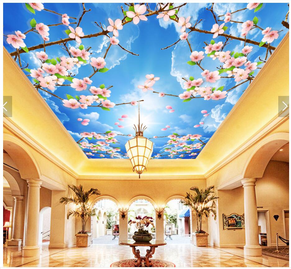 

WDBH 3d ceiling mural wallpaper custom photo Beautiful flower cherry blossom sky room home decor 3d wall murals wallpaper for walls 3 d, Non-woven