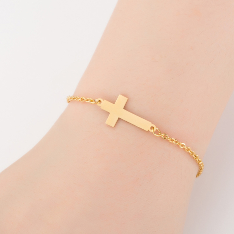 

Hristian Horizontal Sideways Cross Bracelets For Women Men Stainless Steel Gold Silver Color Bridesmaids Gift