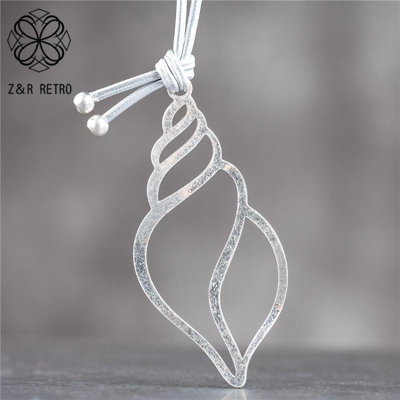 

Pendant Necklaces & Pendants Long Nelace For Women Jewelry Vintage Silver Conch Colar Jewellery Suspension Rope Chain Choker