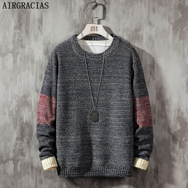 

AIRGRACIAS 2019 New Fashion Men Sweater Streetwear Casual Male Clothing Long Sleeve Knitted Winter O-Neck Pullovers size M-5XL, Beige