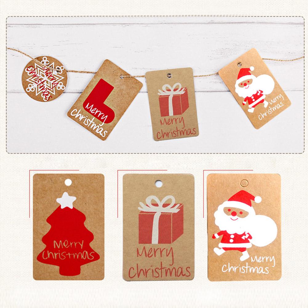 

50 Pcs Kraft Paper Christmas Decoration Tag Christmas Gift Packaging Tag Card Santa Claus Tree Snowflake DIY Wooden Card