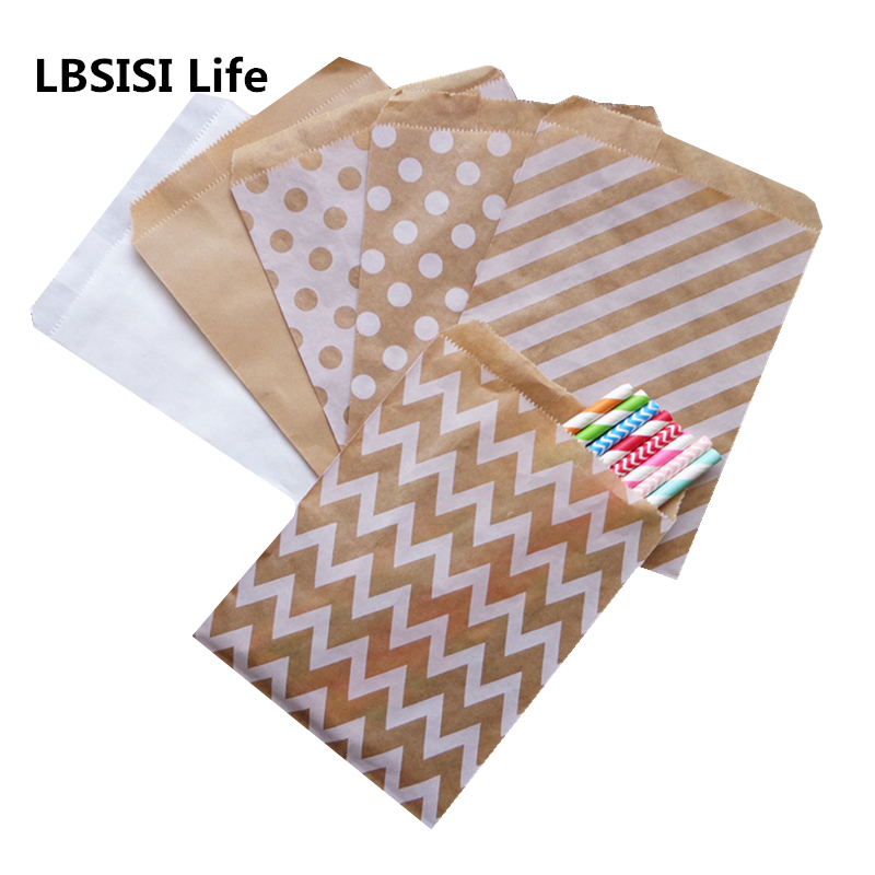

LBSISI Life 100pcs Kraft Paper Bag Cookie Candy Gift Bags High Quality Packing Wedding Party Favor Treat Paper Bags
