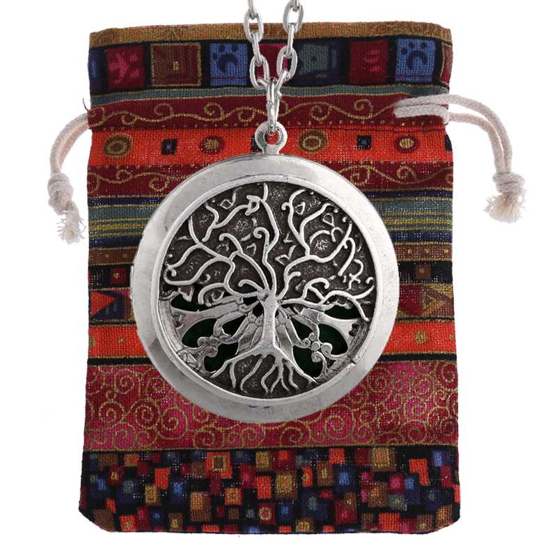 

1pc Tree of Life Essential Oil Diffuser Locket Necklace Pendant Tree of Life Collections Aroma Jewelry XSH524, Silver