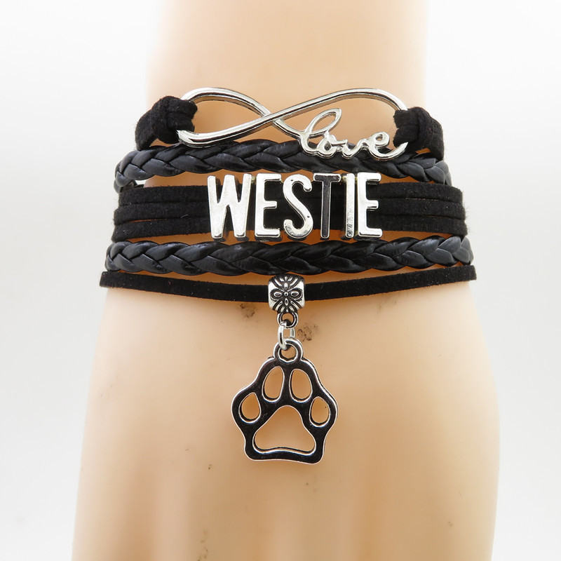 

Infinity Westie Bracelet Dog Gift Pet Paw Charm Westie Mom Blackleather Bracelets & Bangles For Women And Man