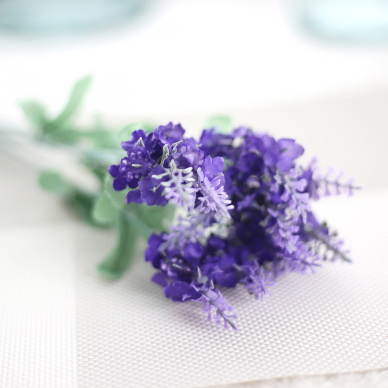 

1pc Artificial Flower Bouquet 10 Heads Lavender Wedding Hand Tied Flower for Valentine's Day Home Decoration, White purple