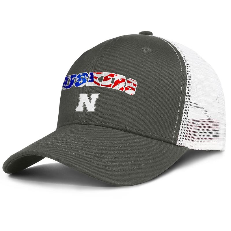 

Nebraska Cornhuskers football wordmark USA flag for men and women adjustable trucker meshcap golf blank custom classic baseballhats old, Blue;gray