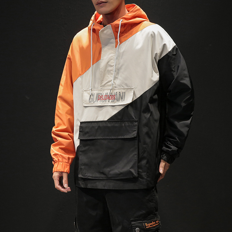 

2019 Spring New Tooling Jacket Men's Large Size Youth Casual Hooded Loose Fashion Jacket Coat Dropshipping, Orange