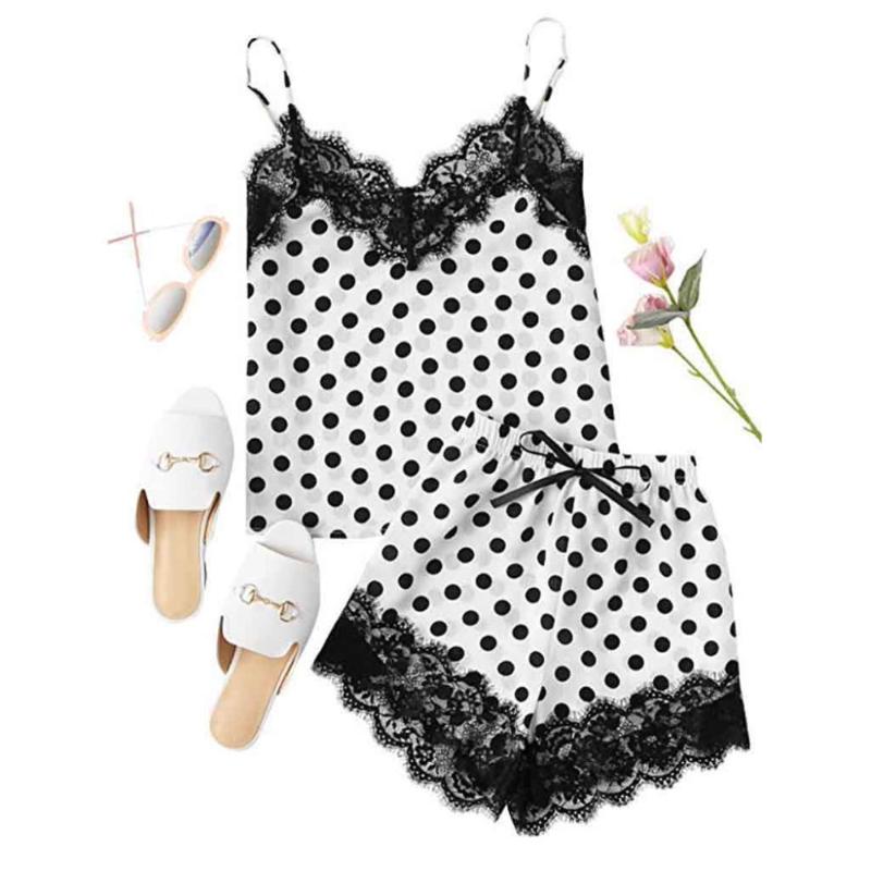 

Women Pajamas Set Sexy Lace Sleepwear Lingerie Girls Cute Dot Underwear And Shorts Nightdress Women pijama mujer algodon 2019