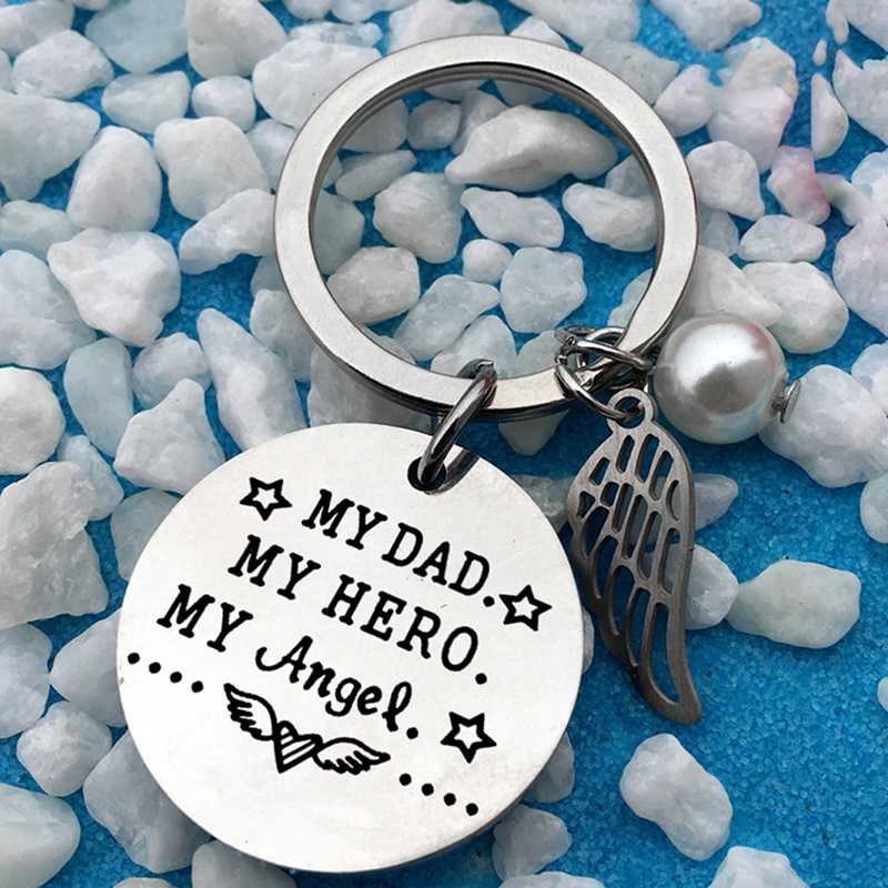 

Creative "My Dad My Hero My angel" Round Keychain Daddy Key Rings Gift For Dad Fathers Day Key Chain Cars Bags Accessories
