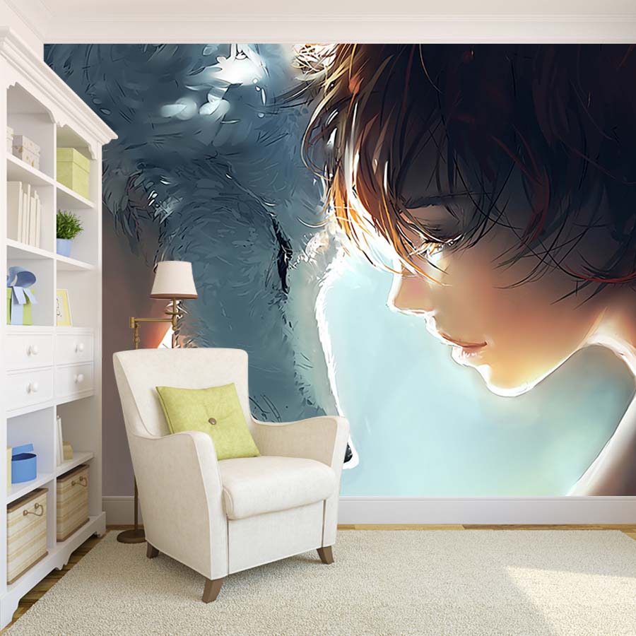 Girl And Wolf Wallpaper 3d Custom Wall Mural Anime Girl Wall Girl And Wolf Wallpaper 3d Custom Wall Mural Anime Girl Wall