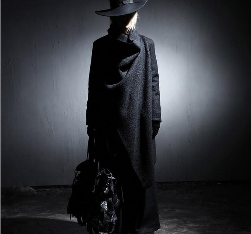 

Men's Dark Windbreaker Large Lapel Woolen Coat Long Wool Mens Trench Coat Jacket Rompeviento Larga Hombre Steampunk Mens Costume, Black