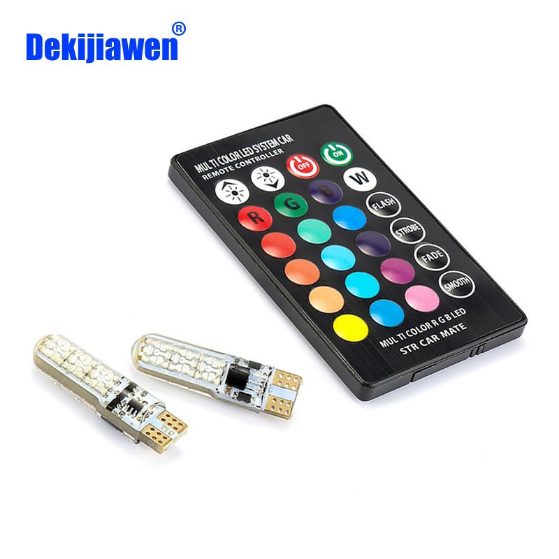 

Decorative lamp 2PCS universal car RGB LED 8W T10 LED RGB 6SMD remote controller reading wedge light signal lamp