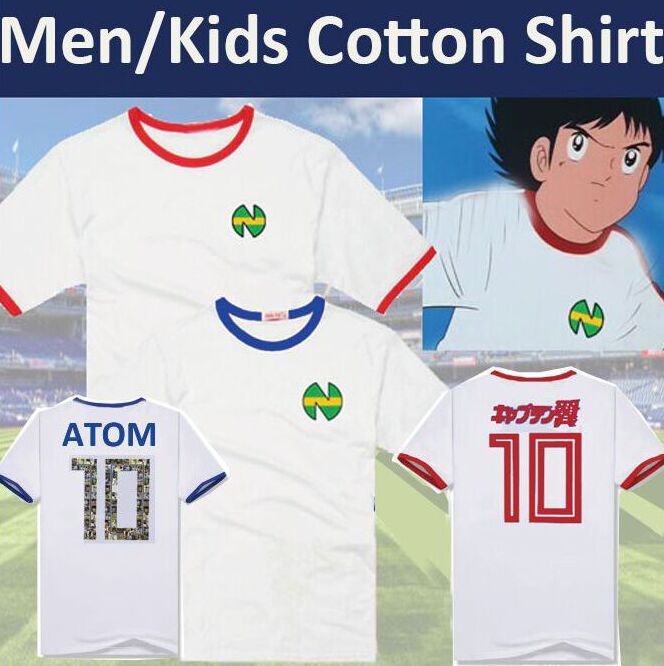 

Asia size,Nice Gift Kid Men Camisetas Futbol Football Kits Maillots de Foot Equipment Oliver Atom Captain Tsubasa Cotton jerseys Shirts Boys, As pictures